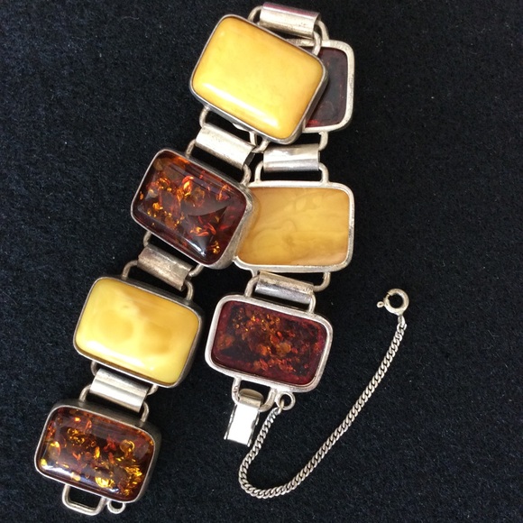 Vintage 925 Sterling Silver natural butterscotch amber br.